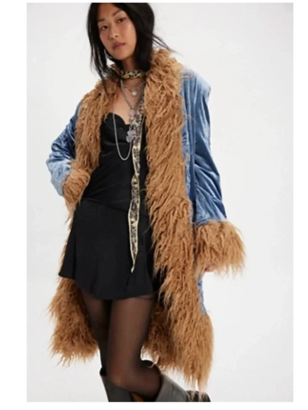 Free People Penny Lane Moon Glow Coat - Blue / Tan